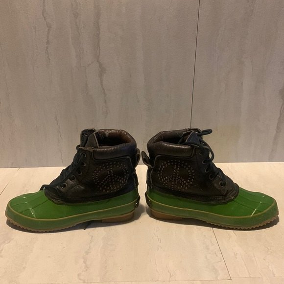 Lucky Brand Waterproof Boot Women 8M Leather Duck Muck Rain Green Black Classic - Picture 5 of 12